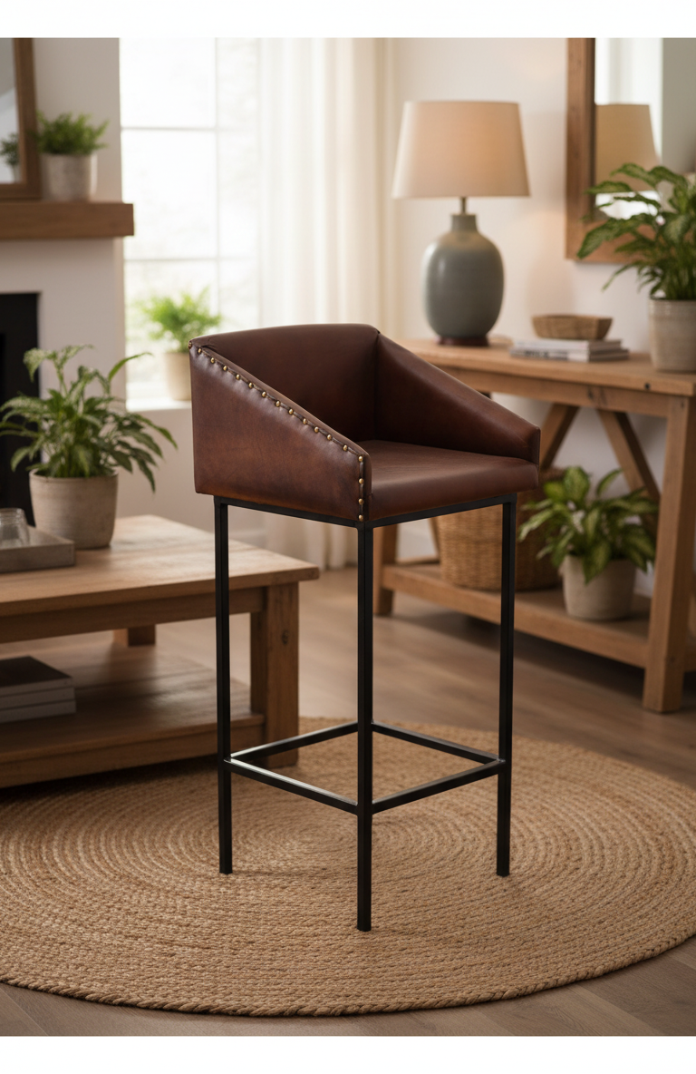 Premium Leather Bar Chair with Armrests
