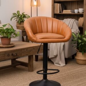 Swivel Leather Bar Chair with Pedestal Base