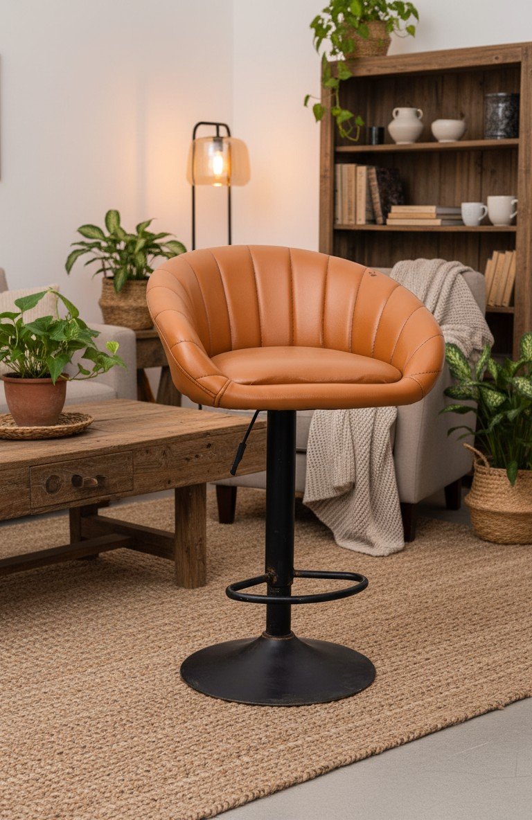 Swivel Leather Bar Chair with Pedestal Base
