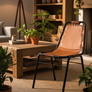 Sling Leather Dining Chair with Iron Frame