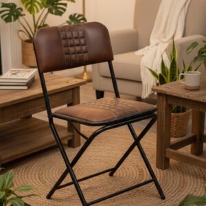 Foldable Leather Chair with Iron Frame