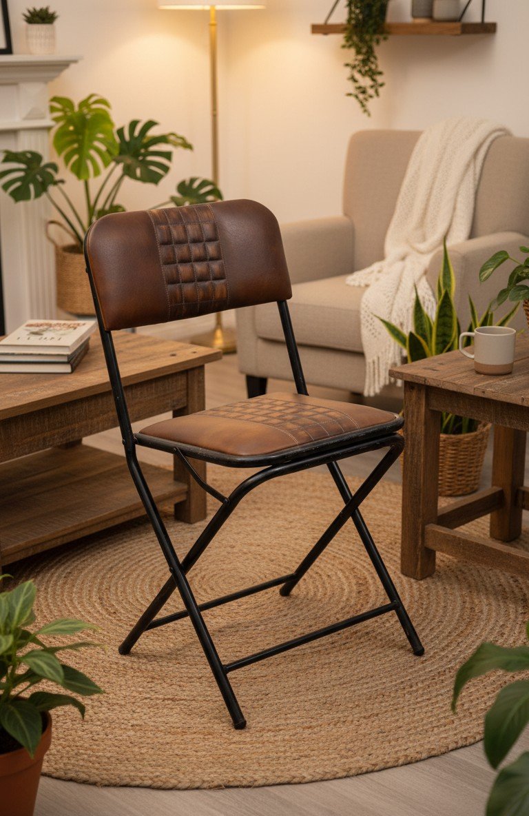 Foldable Leather Chair with Iron Frame