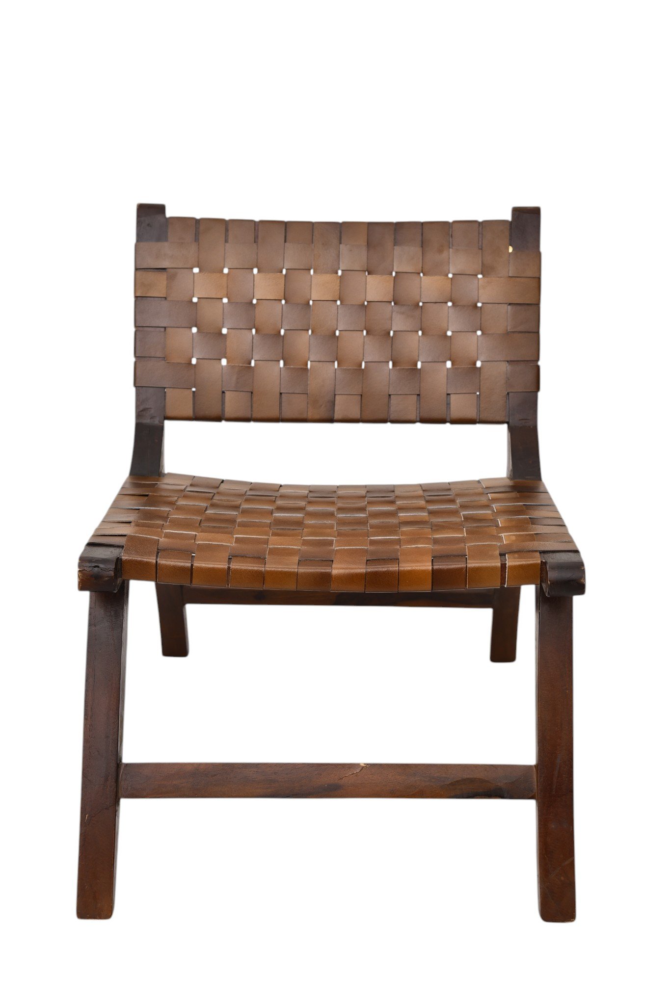 Handwoven Leather Accent Lounge Chair with Solid Wooden Frame - Image 2