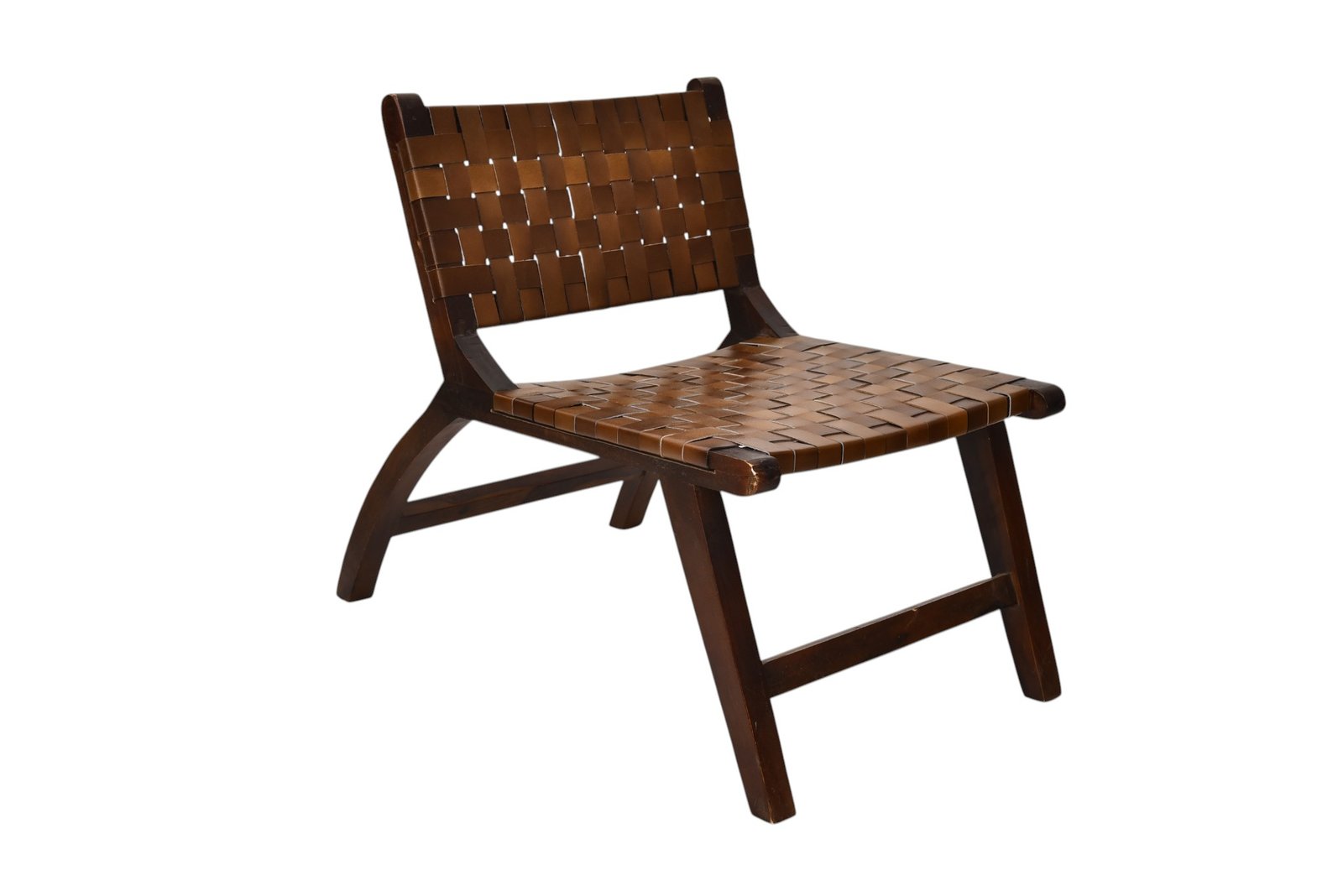Handwoven Leather Accent Lounge Chair with Solid Wooden Frame - Image 5