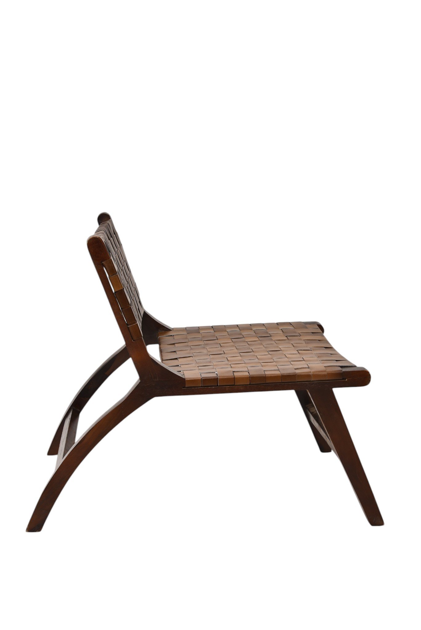 Handwoven Leather Accent Lounge Chair with Solid Wooden Frame - Image 4
