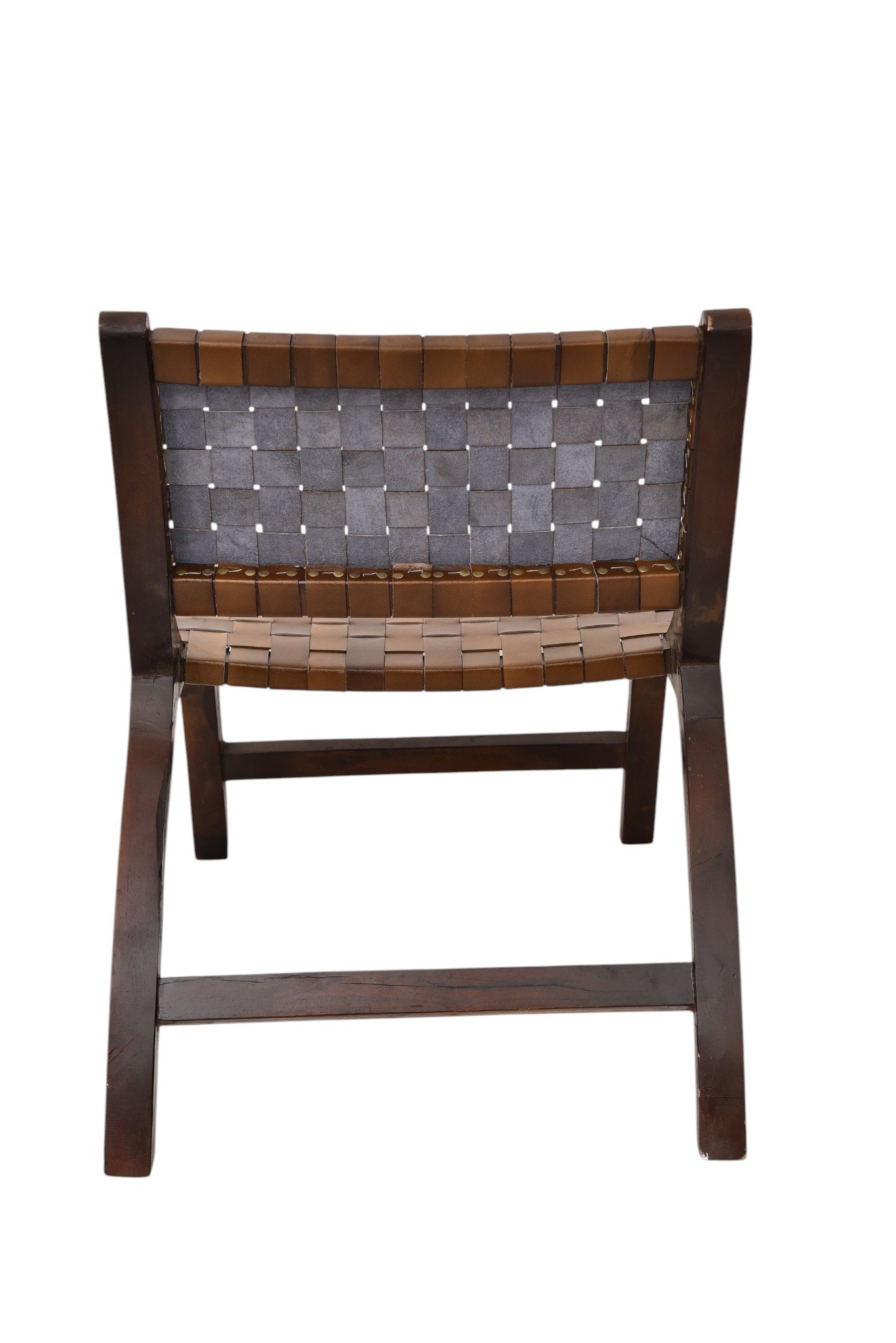 Handwoven Leather Accent Lounge Chair with Solid Wooden Frame - Image 3