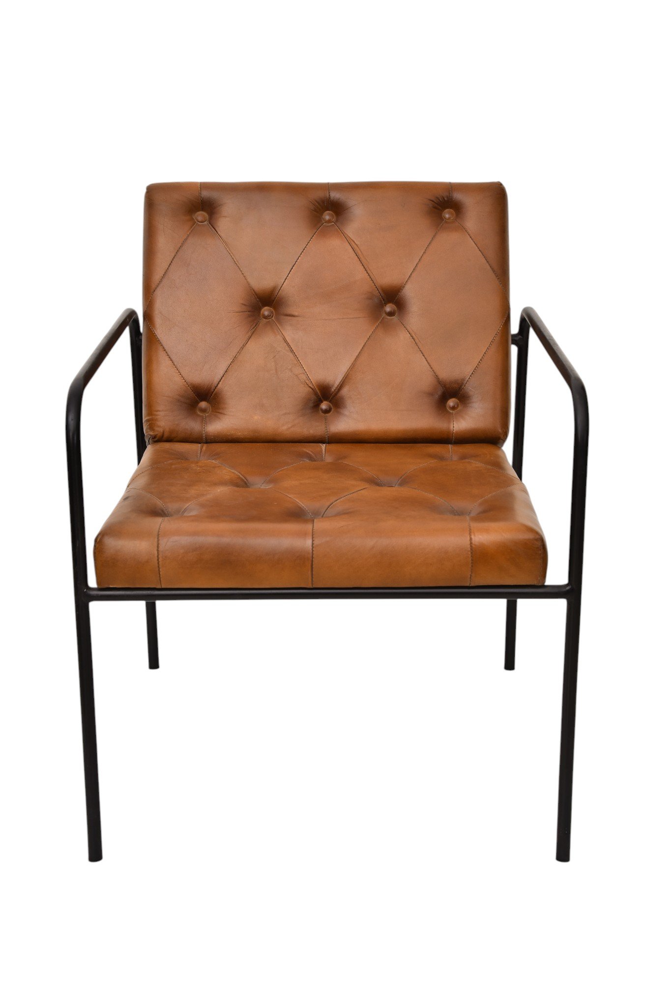 Modern Tufted Leather Lounge Accent Chair with Metal Frame - Image 2
