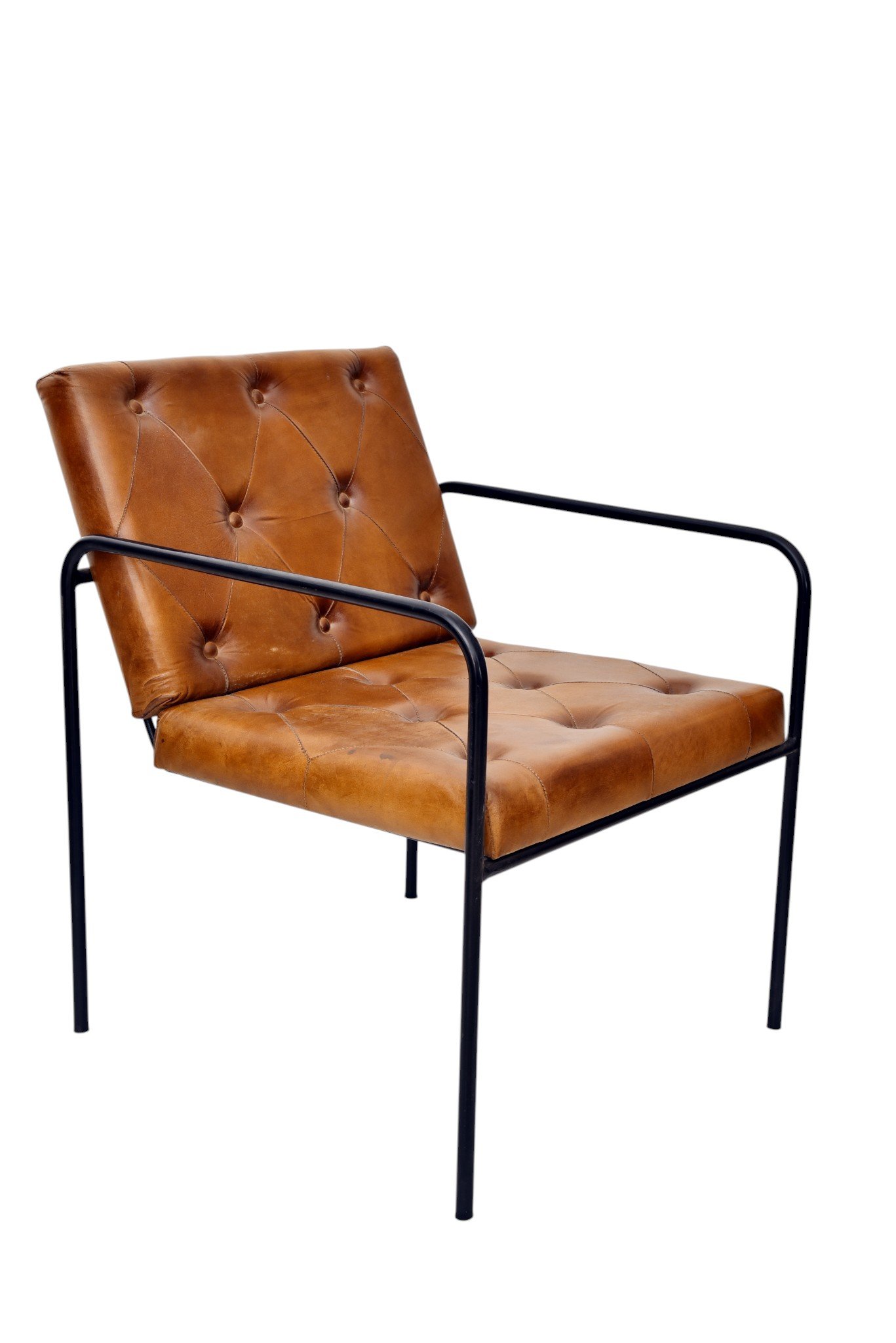 Modern Tufted Leather Lounge Accent Chair with Metal Frame - Image 4