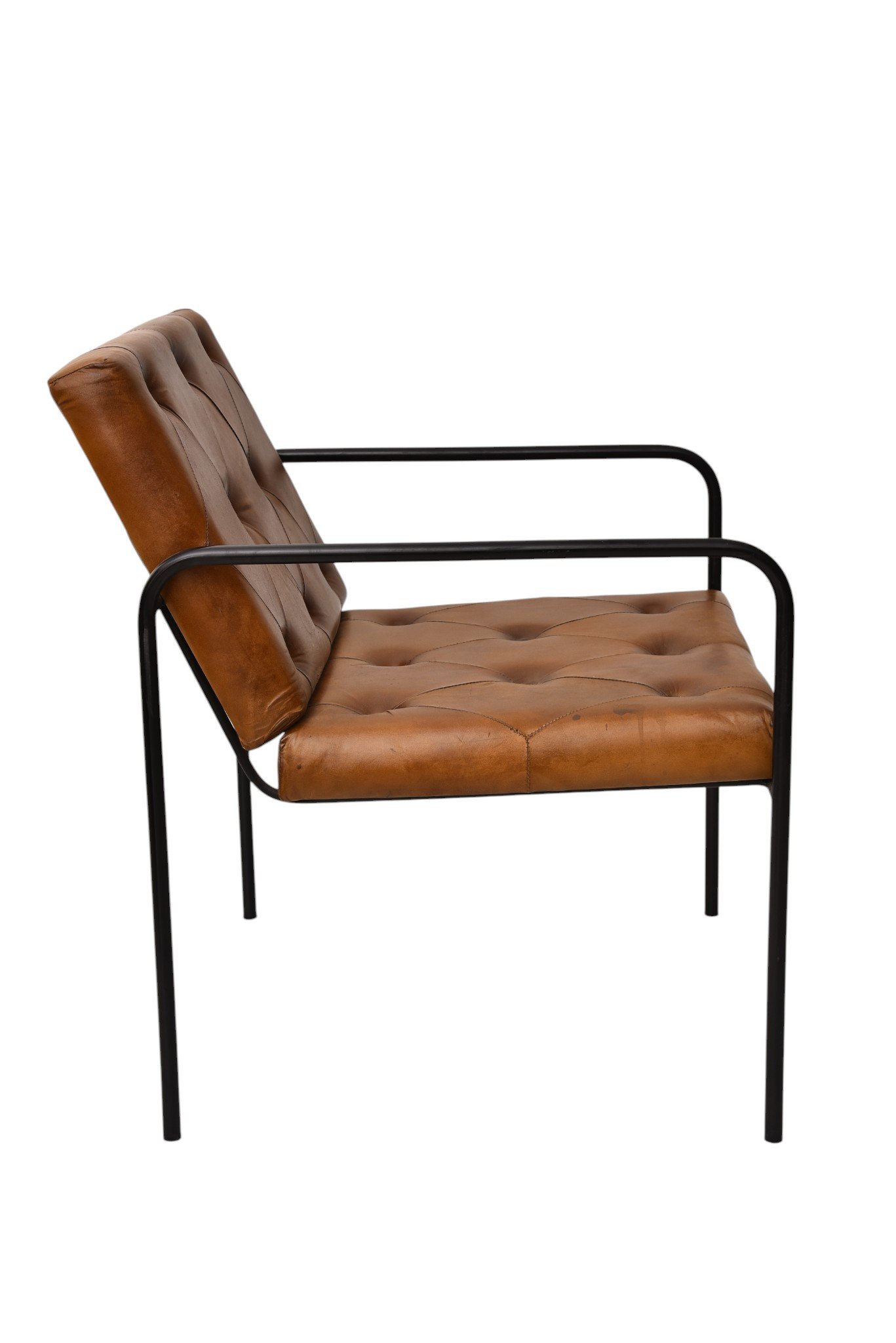 Modern Tufted Leather Lounge Accent Chair with Metal Frame - Image 3