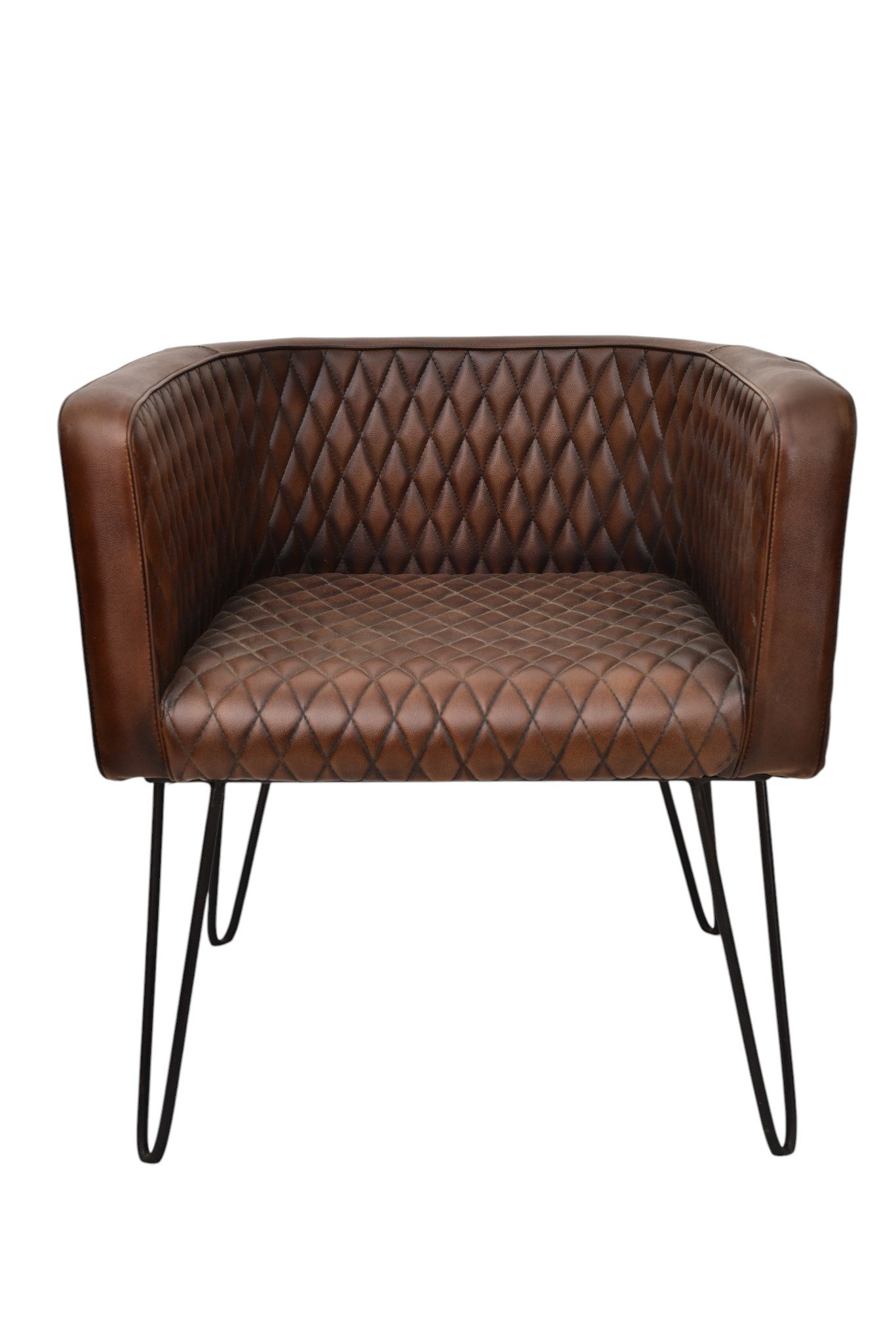 Diamond Quilted Leather Tub Accent Chair with Metal Hairpin Legs - Image 2