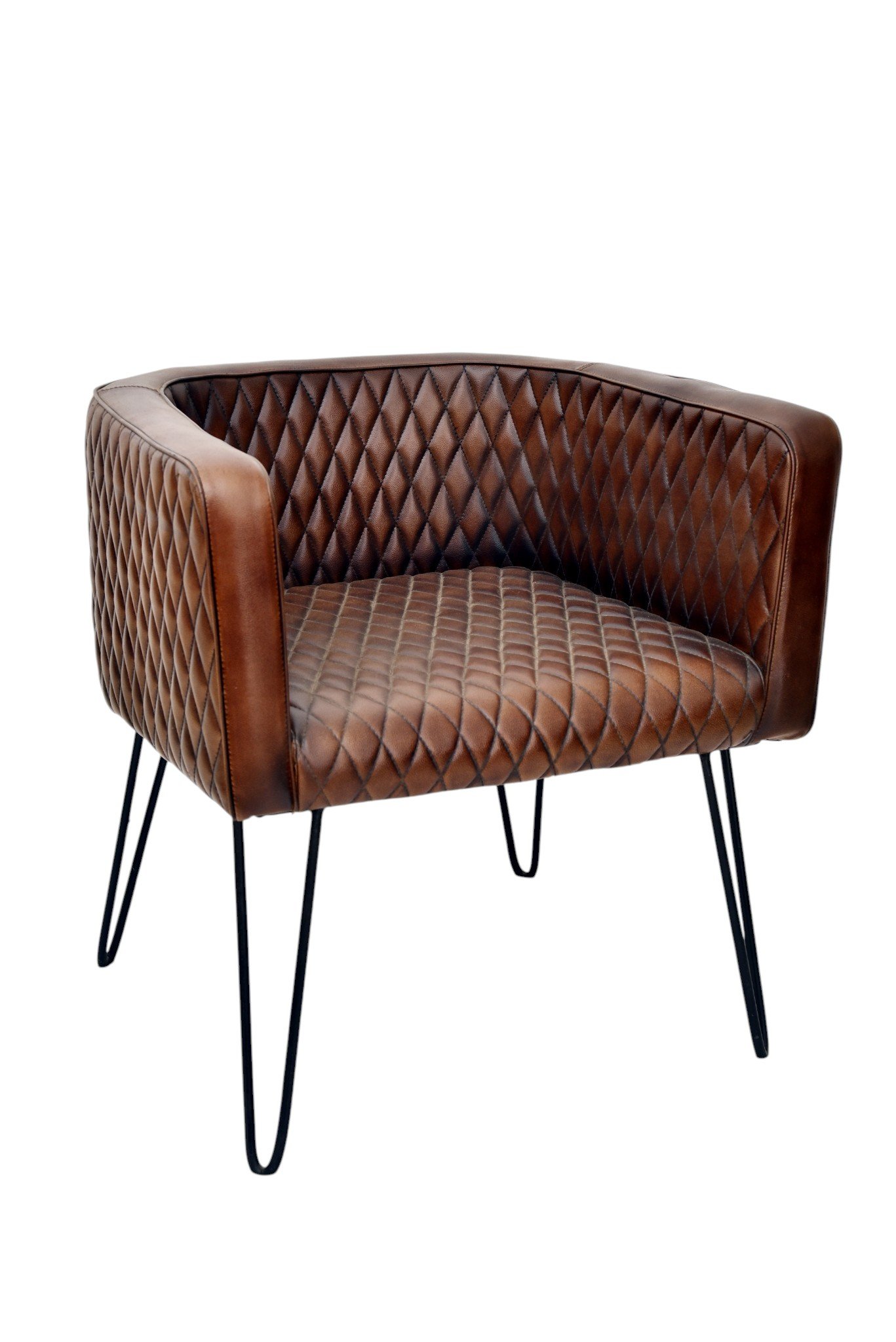 Diamond Quilted Leather Tub Accent Chair with Metal Hairpin Legs - Image 5