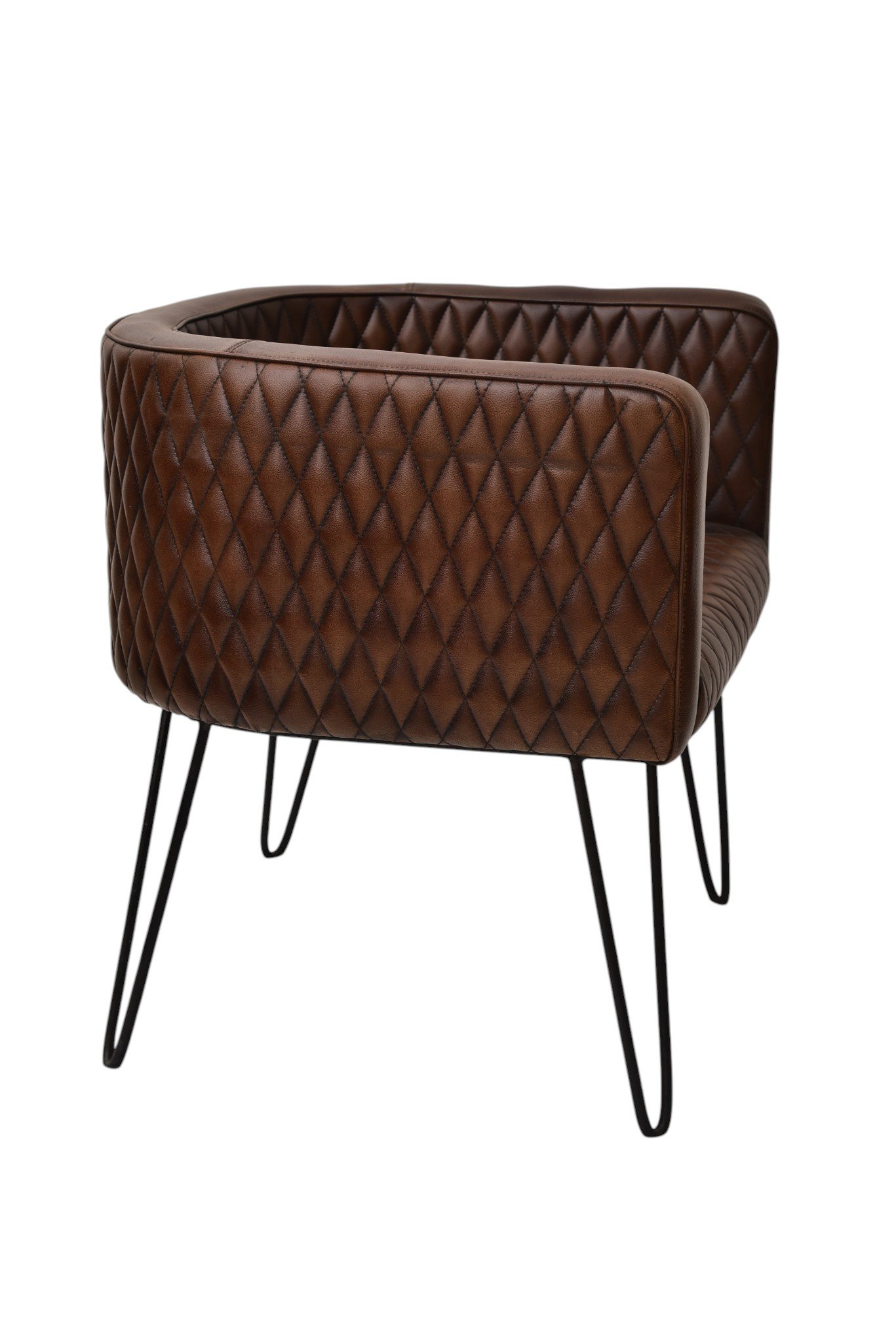 Diamond Quilted Leather Tub Accent Chair with Metal Hairpin Legs - Image 4