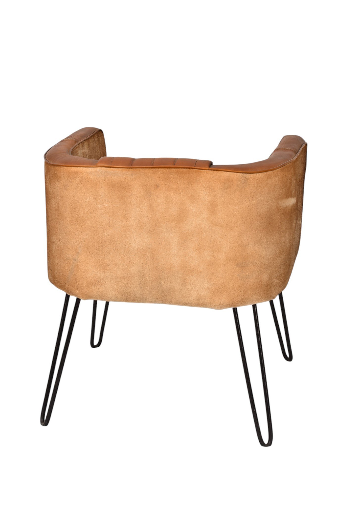 Modern Channel Tufted Leather Tub Chair with Metal Hairpin Legs - Image 3