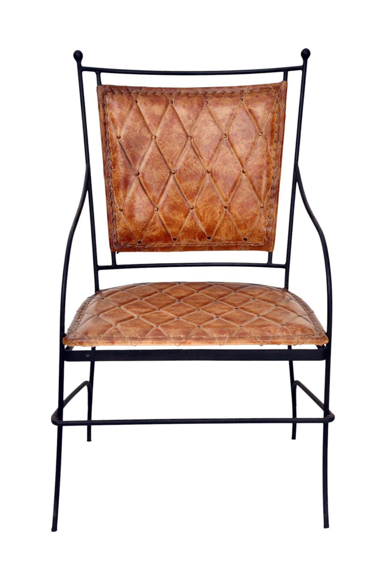 Vintage Quilted Leather Accent Chair with Handcrafted Metal Frame - Image 2