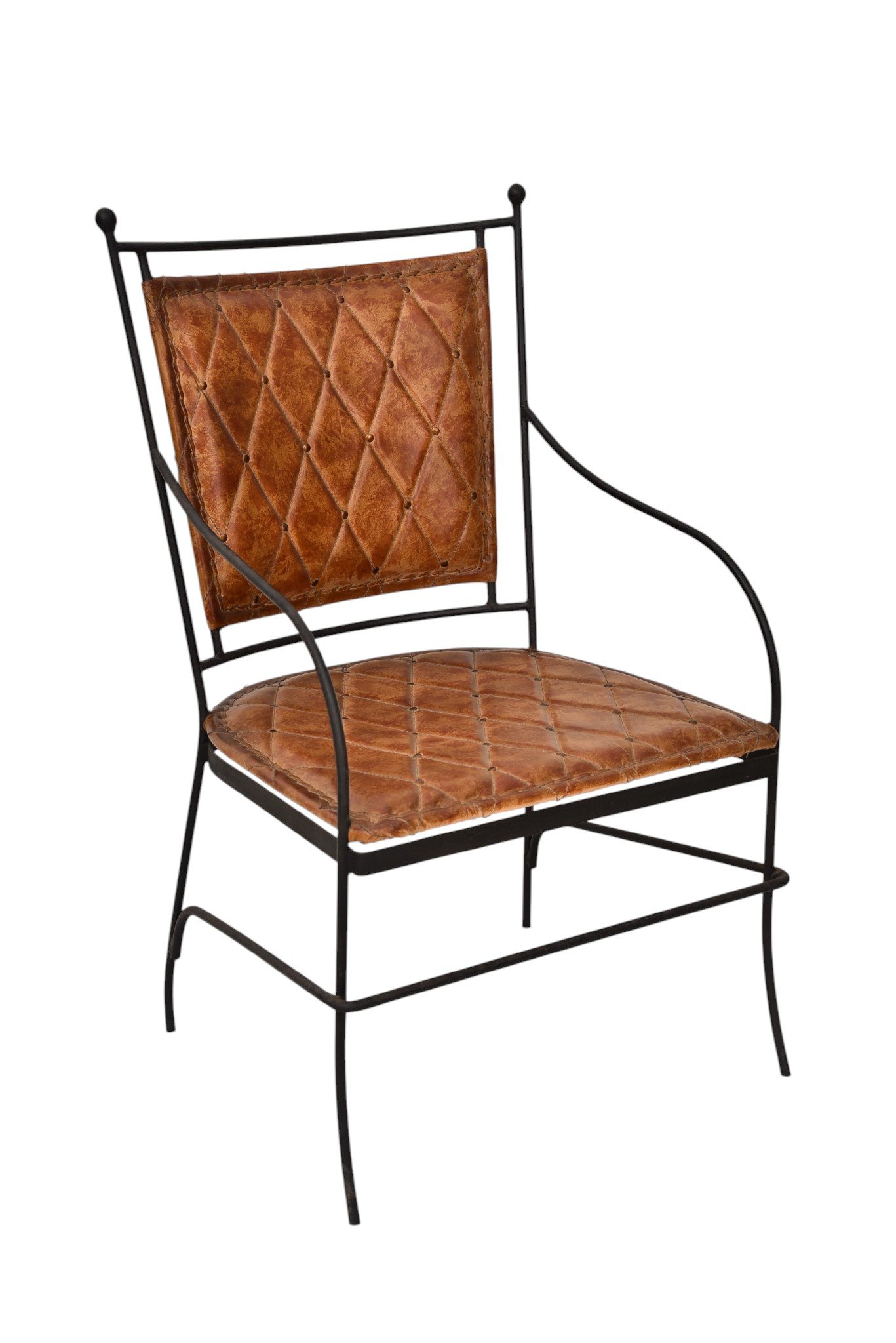 Vintage Quilted Leather Accent Chair with Handcrafted Metal Frame - Image 5