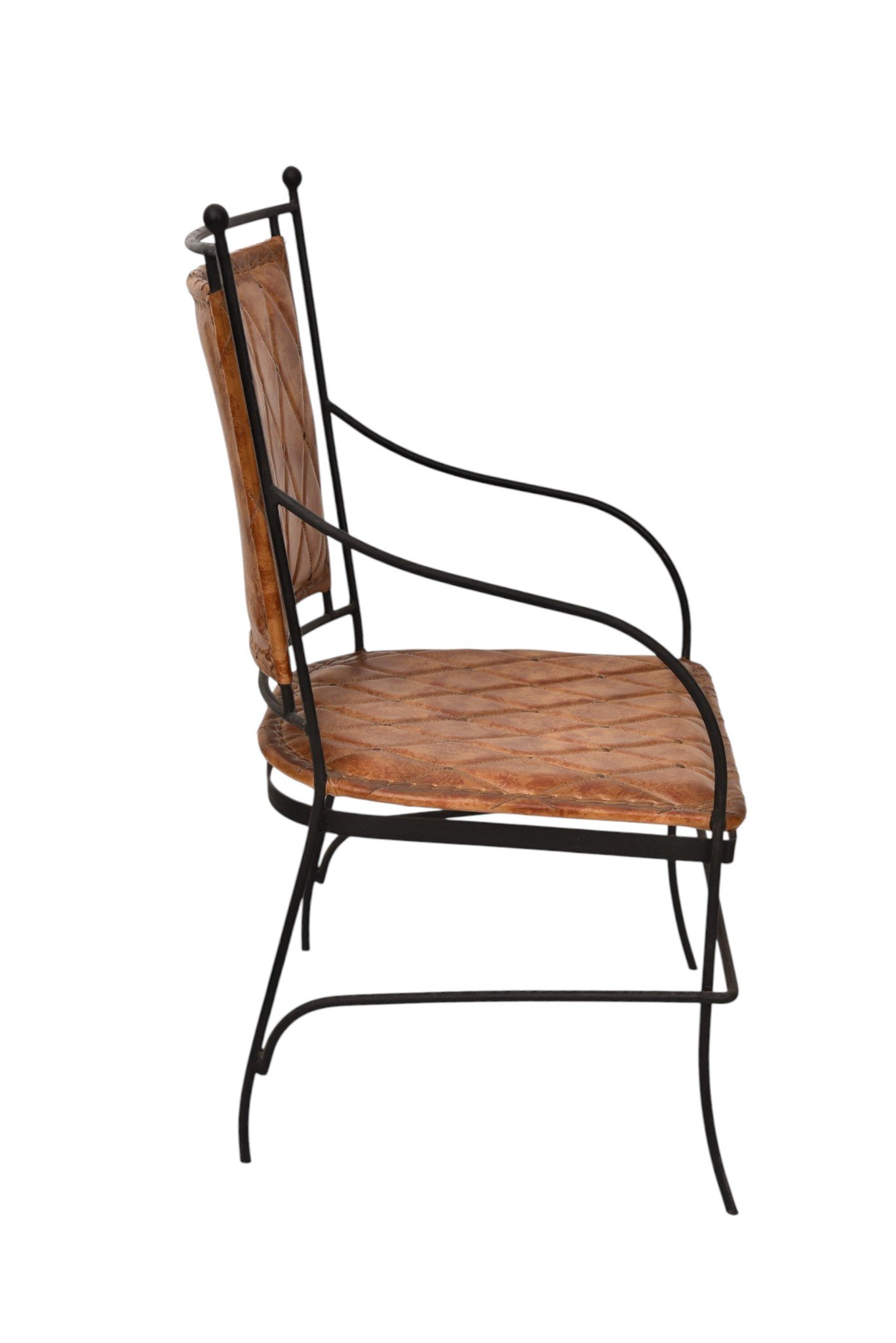 Vintage Quilted Leather Accent Chair with Handcrafted Metal Frame - Image 4