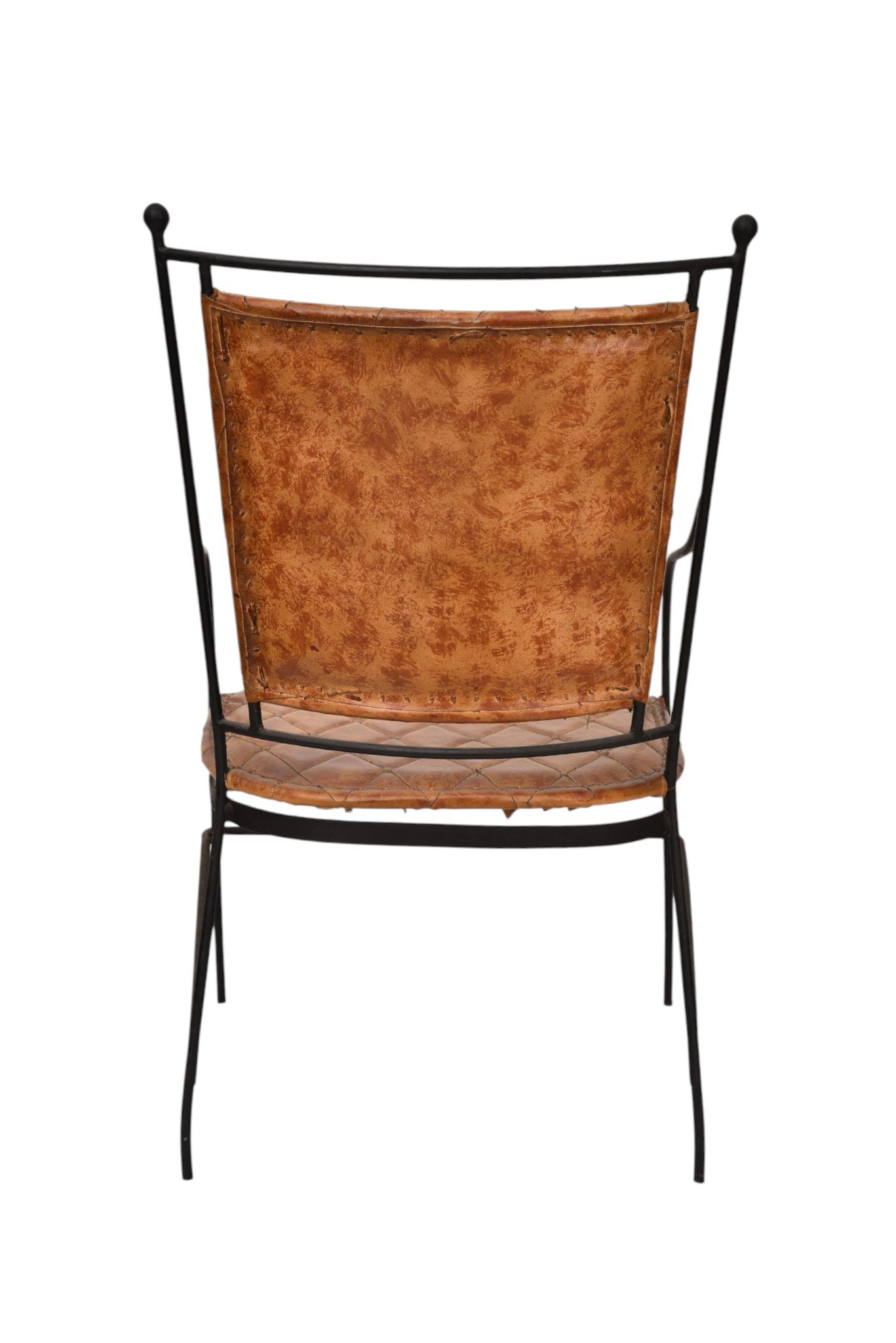 Vintage Quilted Leather Accent Chair with Handcrafted Metal Frame - Image 3