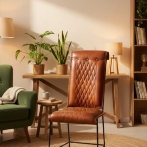 Diamond Quilted Leather Bar Chair with Metal Frame