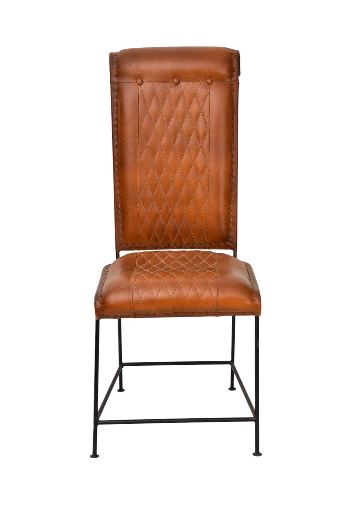Diamond Quilted Leather Bar Chair with Metal Frame - Image 2