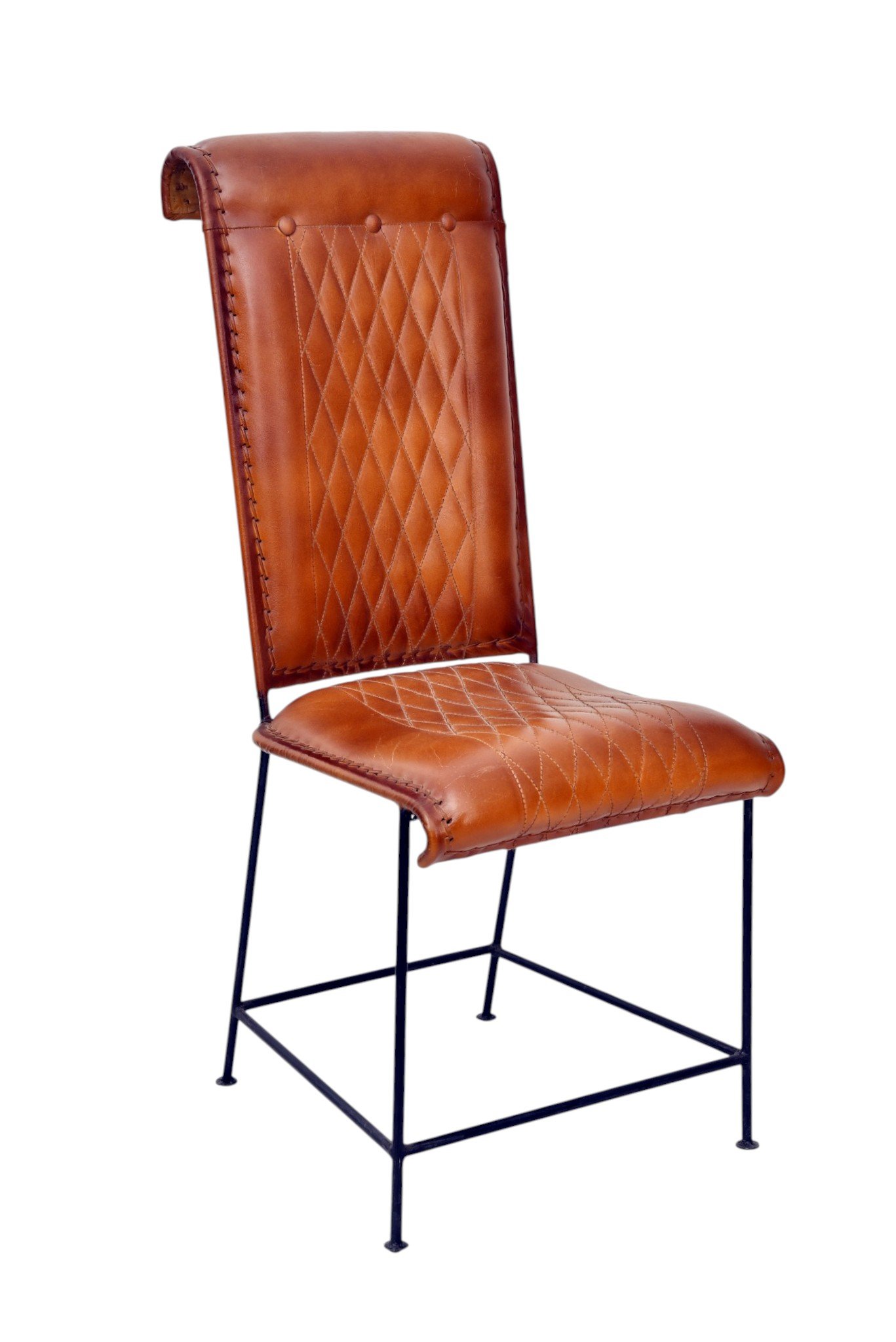 Diamond Quilted Leather Bar Chair with Metal Frame - Image 5