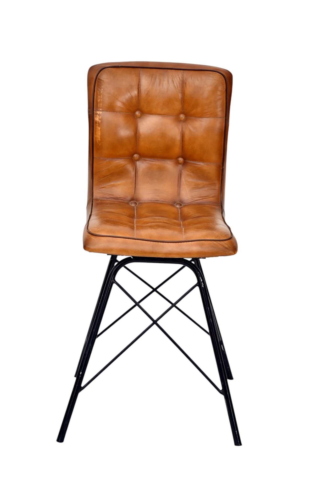 Modern Tufted Leather Dining Chair with Metal Eiffel Base - Image 2