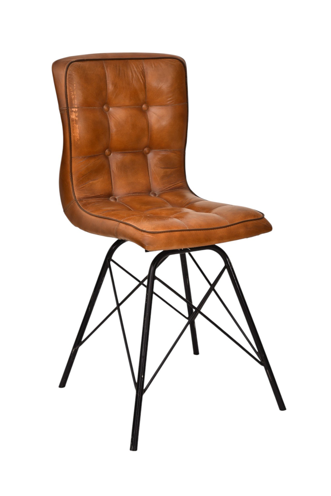 Modern Tufted Leather Dining Chair with Metal Eiffel Base - Image 5