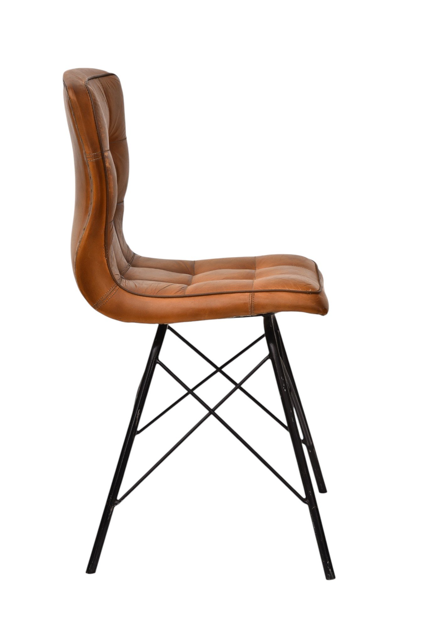 Modern Tufted Leather Dining Chair with Metal Eiffel Base - Image 4