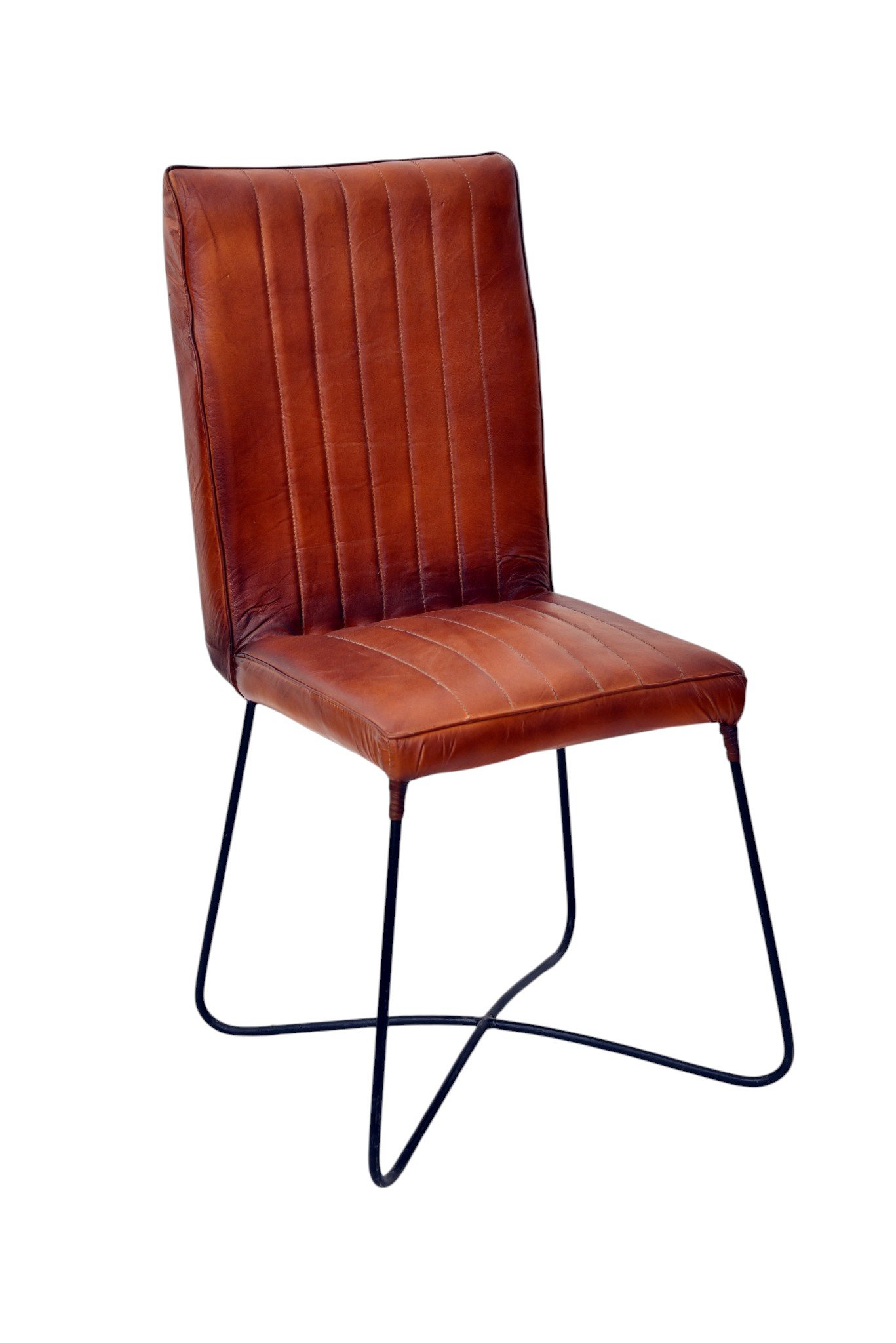 Modern Channel Tufted Leather Dining Chair with Cantilever Metal Base - Image 2