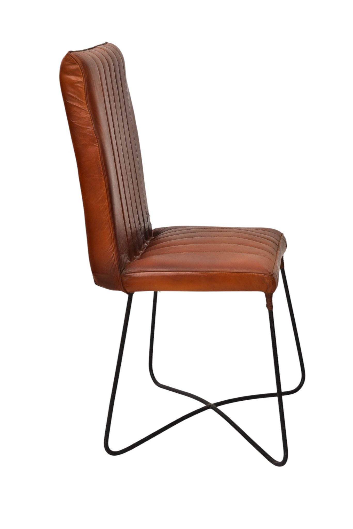 Modern Channel Tufted Leather Dining Chair with Cantilever Metal Base - Image 4