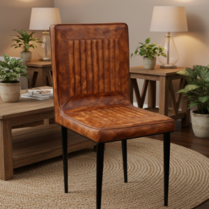 Modern High Back Leather Dining Chair with Metal Legs