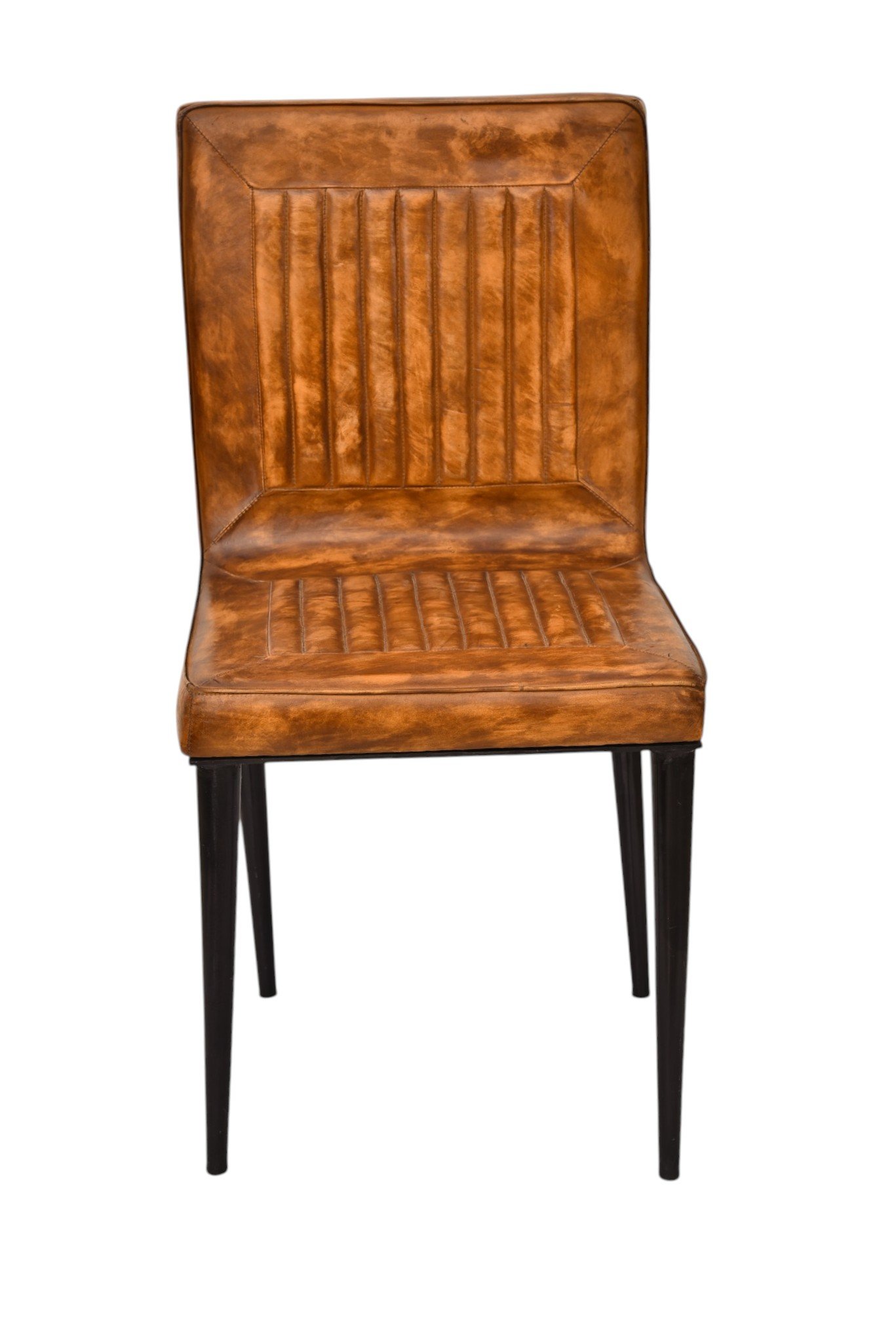 Modern High Back Leather Dining Chair with Metal Legs - Image 2