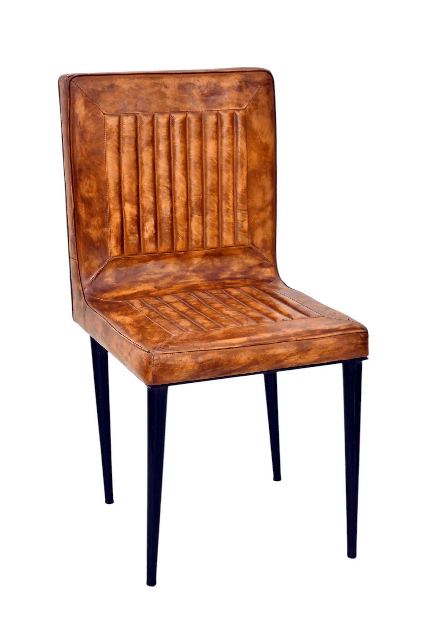 Modern High Back Leather Dining Chair with Metal Legs - Image 5