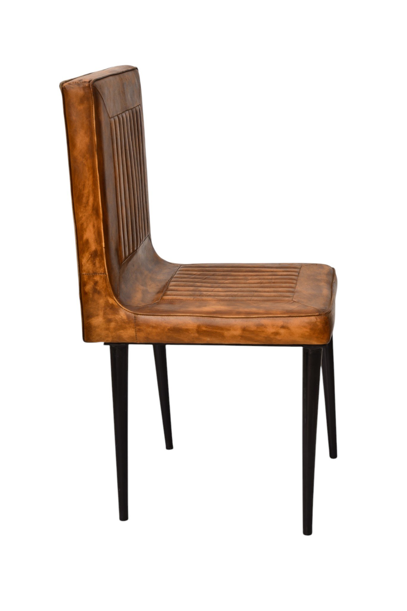 Modern High Back Leather Dining Chair with Metal Legs - Image 4